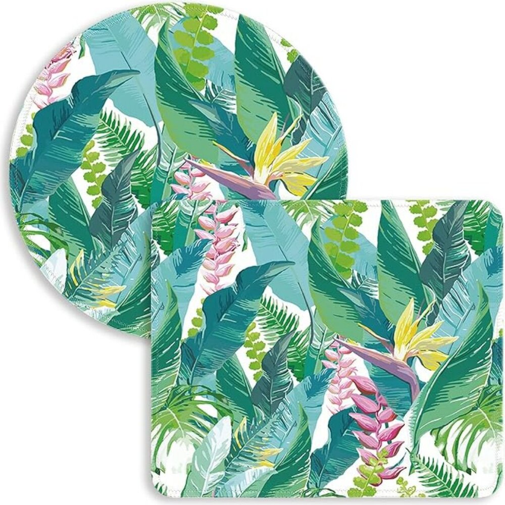 2-Piece Mouse Pad Set – Non-Slip, Stitched Edge, Rectangle + Round